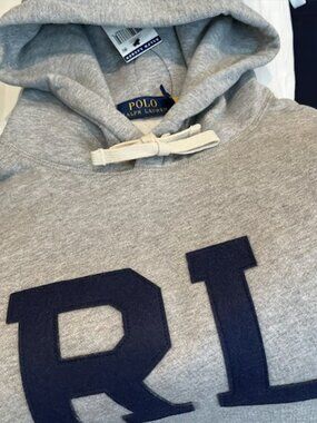 NWT Polo Ralph Lauren RL Monogram Letterman Fleece Hoodie Sweatshirt Grey